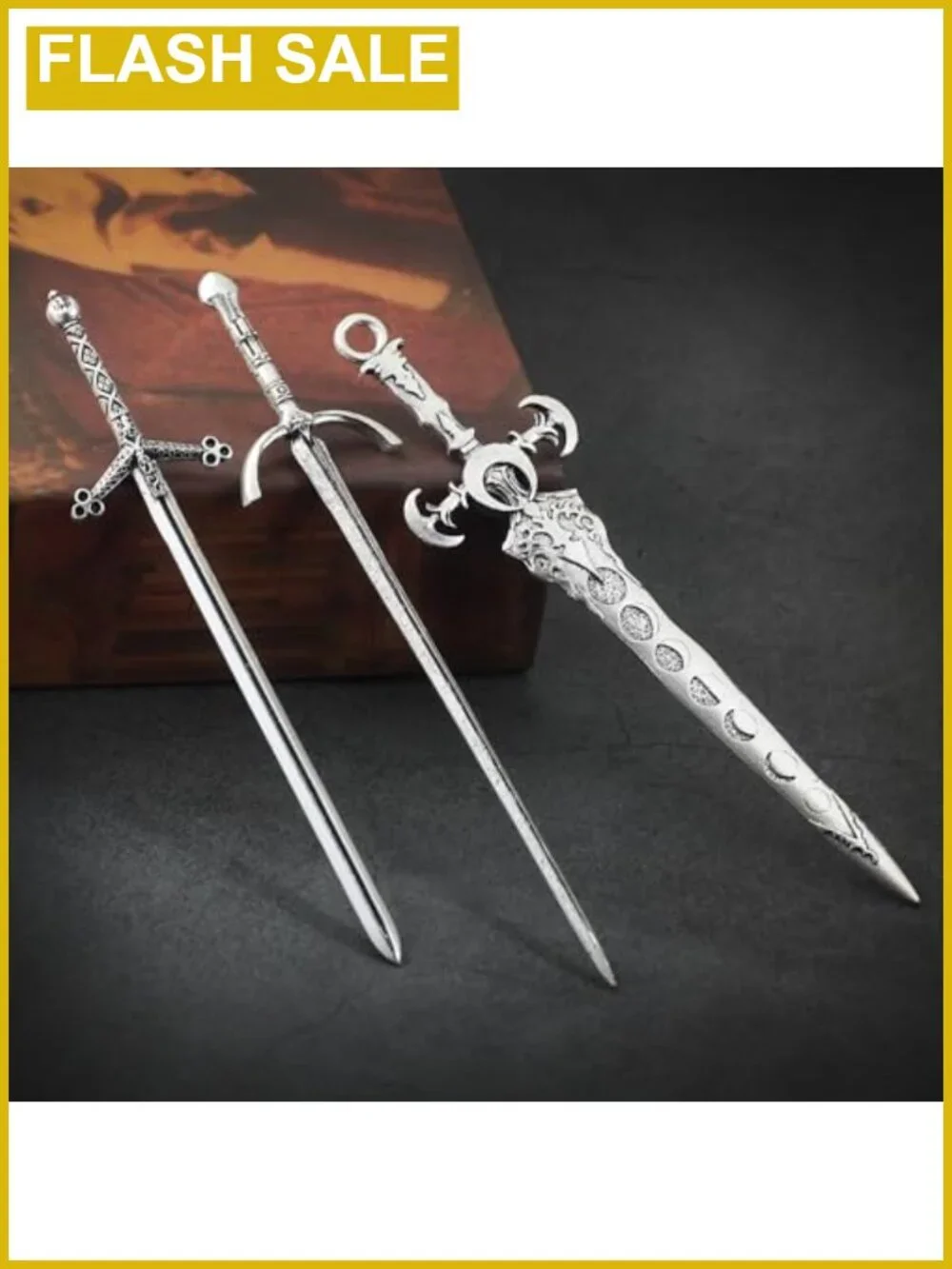 3-Piece Sword Hair Pins Set Gothic Viking Medieval Hair Sticks Metal